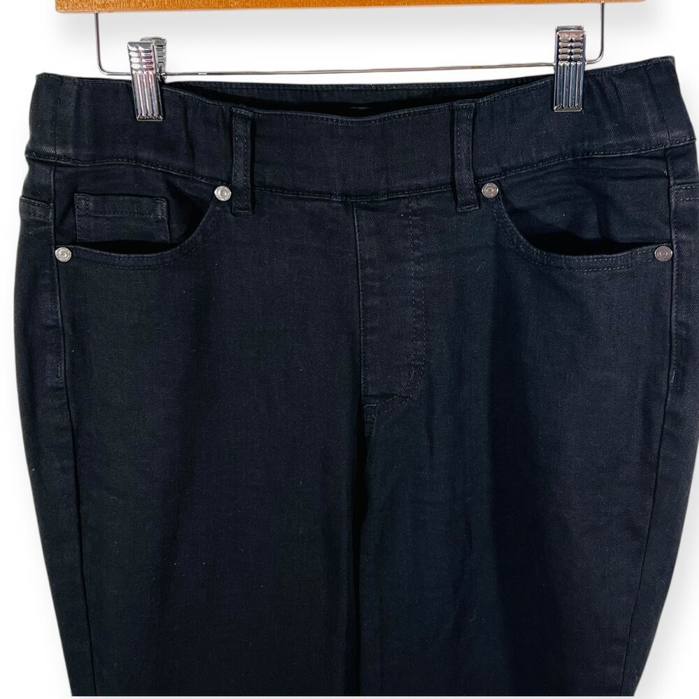 Susan Graver Black High Rise Flare Jeans Pull On Stretch Denim 10 Tall New - Picture 5 of 9